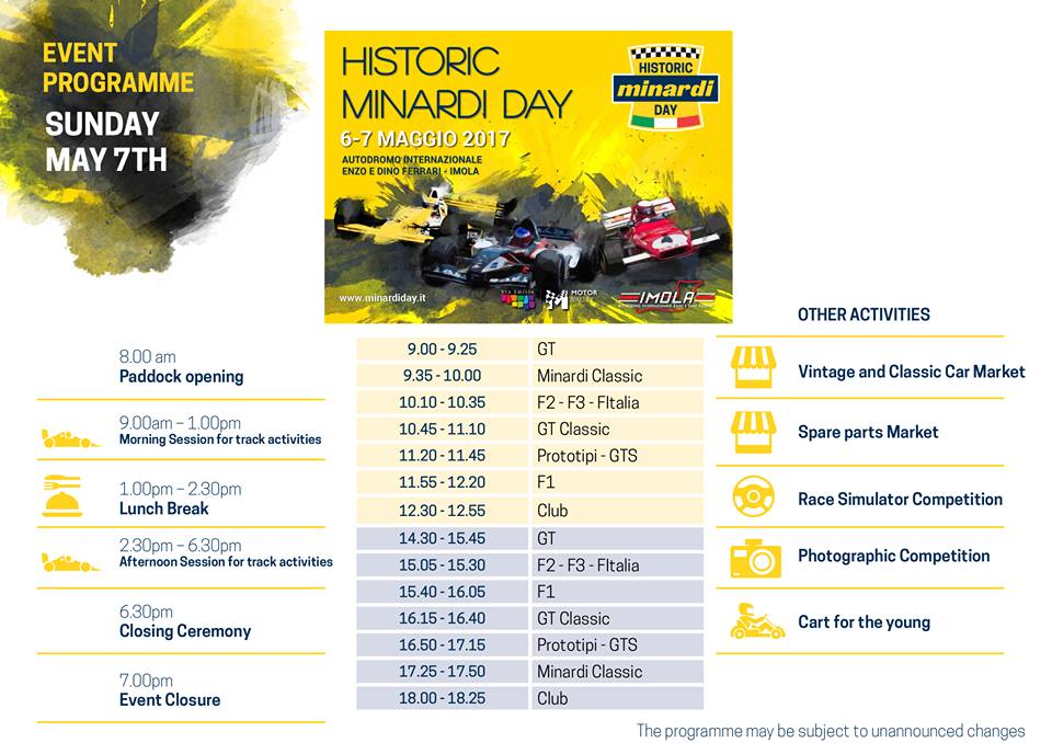 Programma Minardi Day domenica 7 maggio 2017