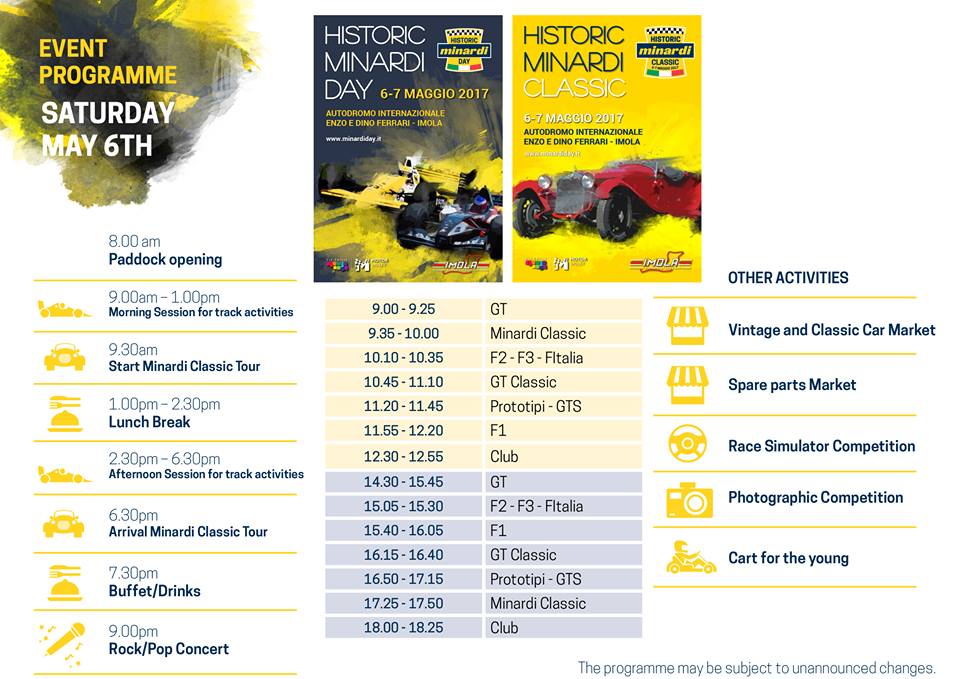 Programma Minardi Day sabato 6