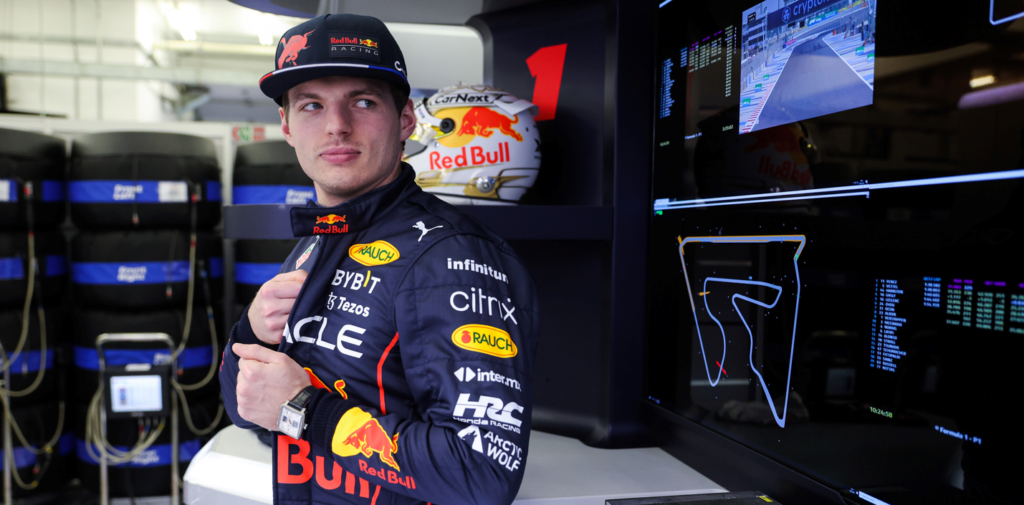 Max Verstappen of the Netherlands and Oracle Red Bull Racing looks on in the garage during Day One of F1 Testing at Bahrain International Circuit on March 10, 2022 in Bahrain, Bahrain. (Photo by Mark Thompson/Getty Images)